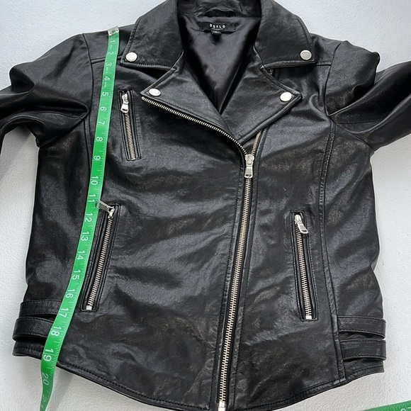 DSTLD Leather Biker Jacket Black with Silver Hardware Straps Moto Short Coat S - Picture 14 of 14